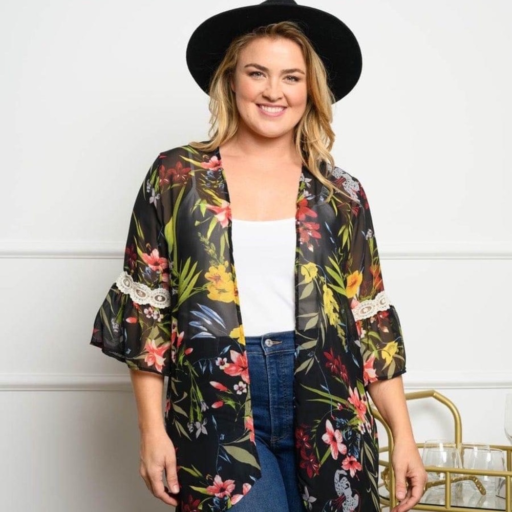 New Junior's Cute Boutique black floral print cardigan